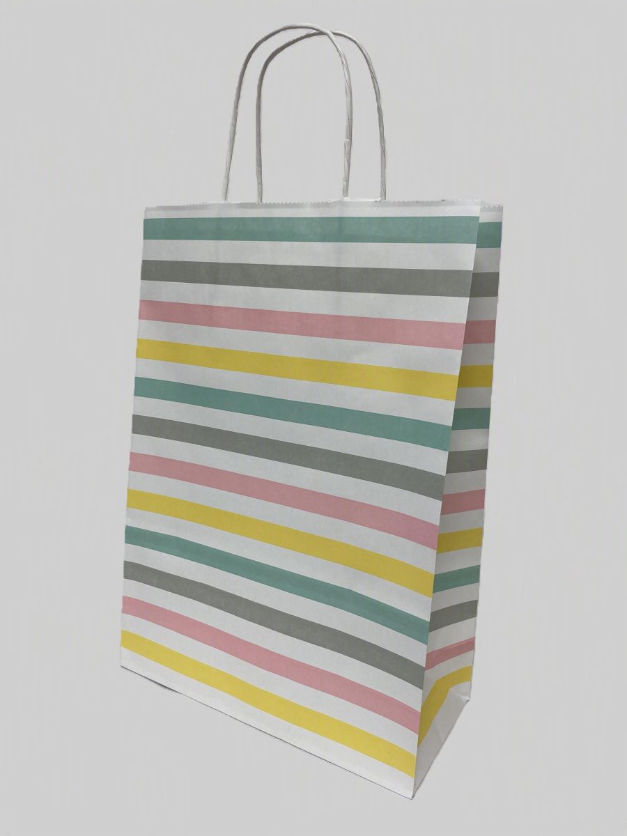 Sodrottfüles papírtáska 22x31+10 cm Pasztell csíkos